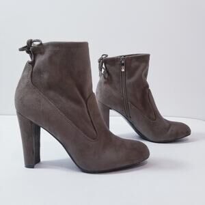 Marc Fisher Taupe Heels Bootie Tie Back Side Zip Block Heel